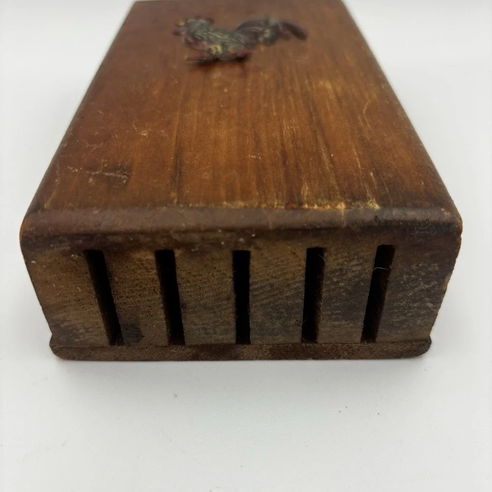 Vintage Victor Goldman Wood Knife Holder Copper Rooster Accent 5-Slots WallMount